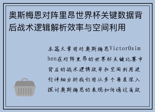 奥斯梅恩对阵里昂世界杯关键数据背后战术逻辑解析效率与空间利用 奥斯梅恩对阵里昂世界杯关键数据背后战术逻辑解析效率与空间利用